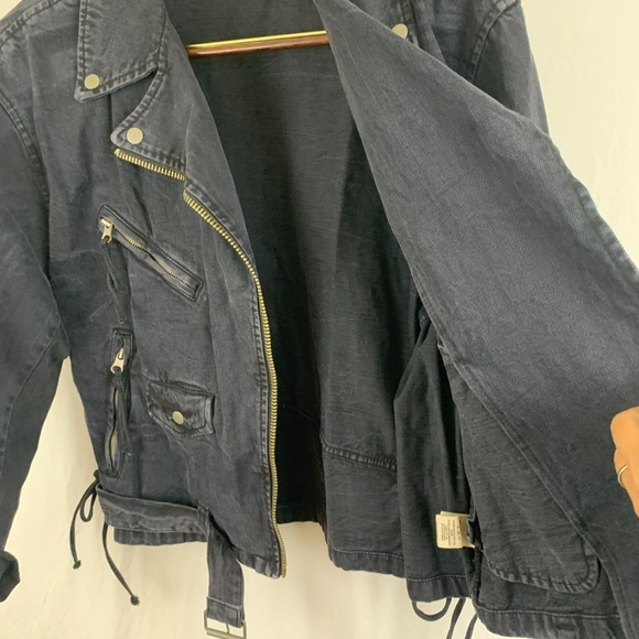 Free People Denim Moto Jacket Womens Small Black Oversized Corset Lace-Up Sides - Picture 13 of 16